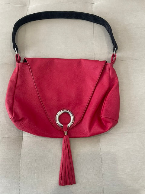 Red Leather Tassled Tote