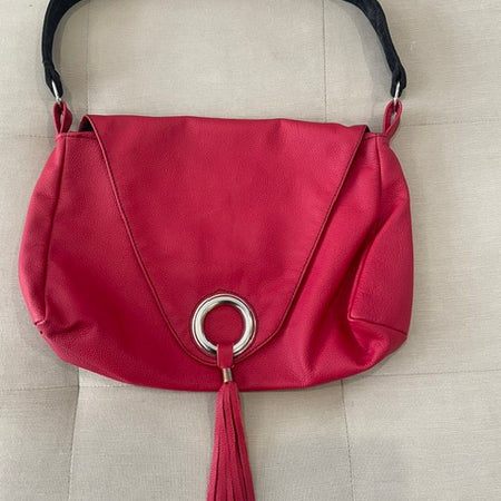 Red Leather Tassled Tote