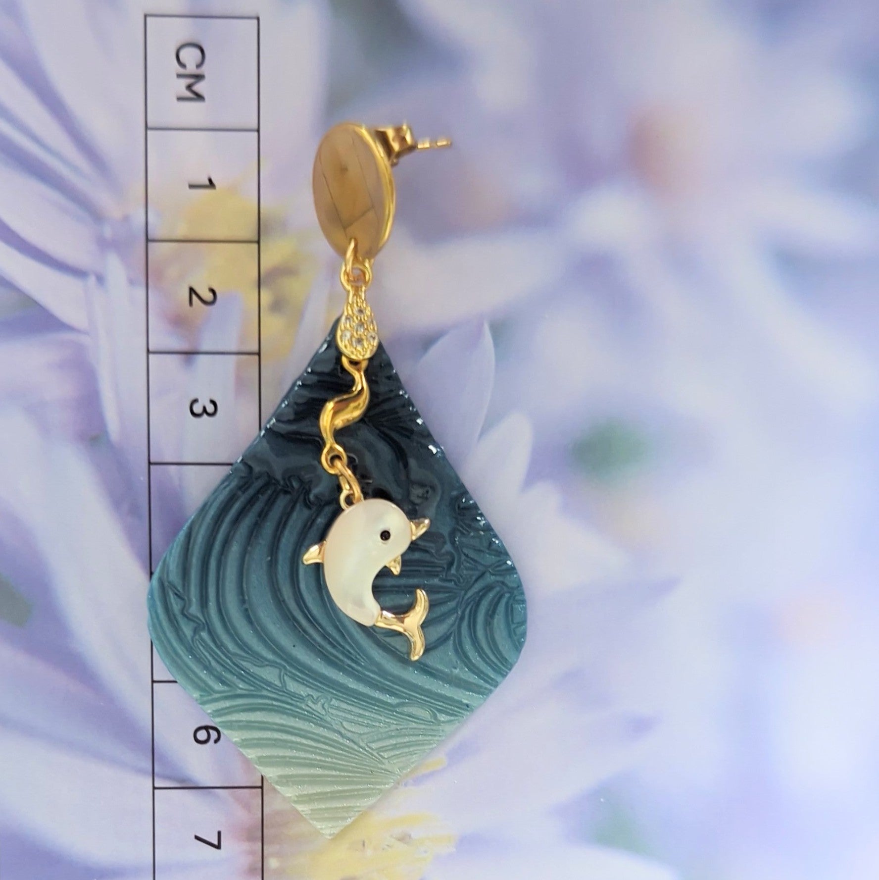 Earrings: Ocean Dreaming Blue Polymer Clay and Dolphins