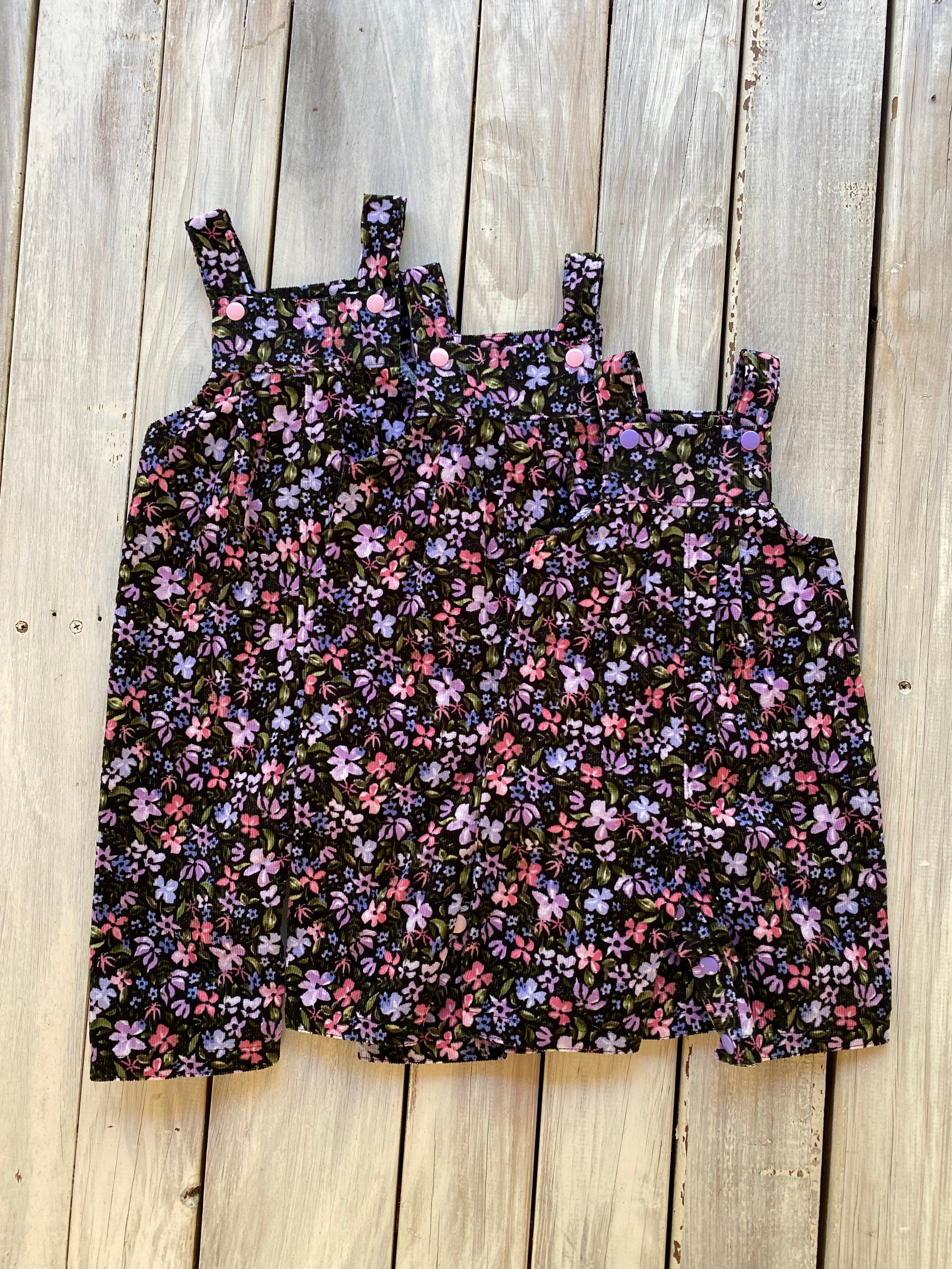Corduroy Childs/Babies overalls violet floral multiple sizes