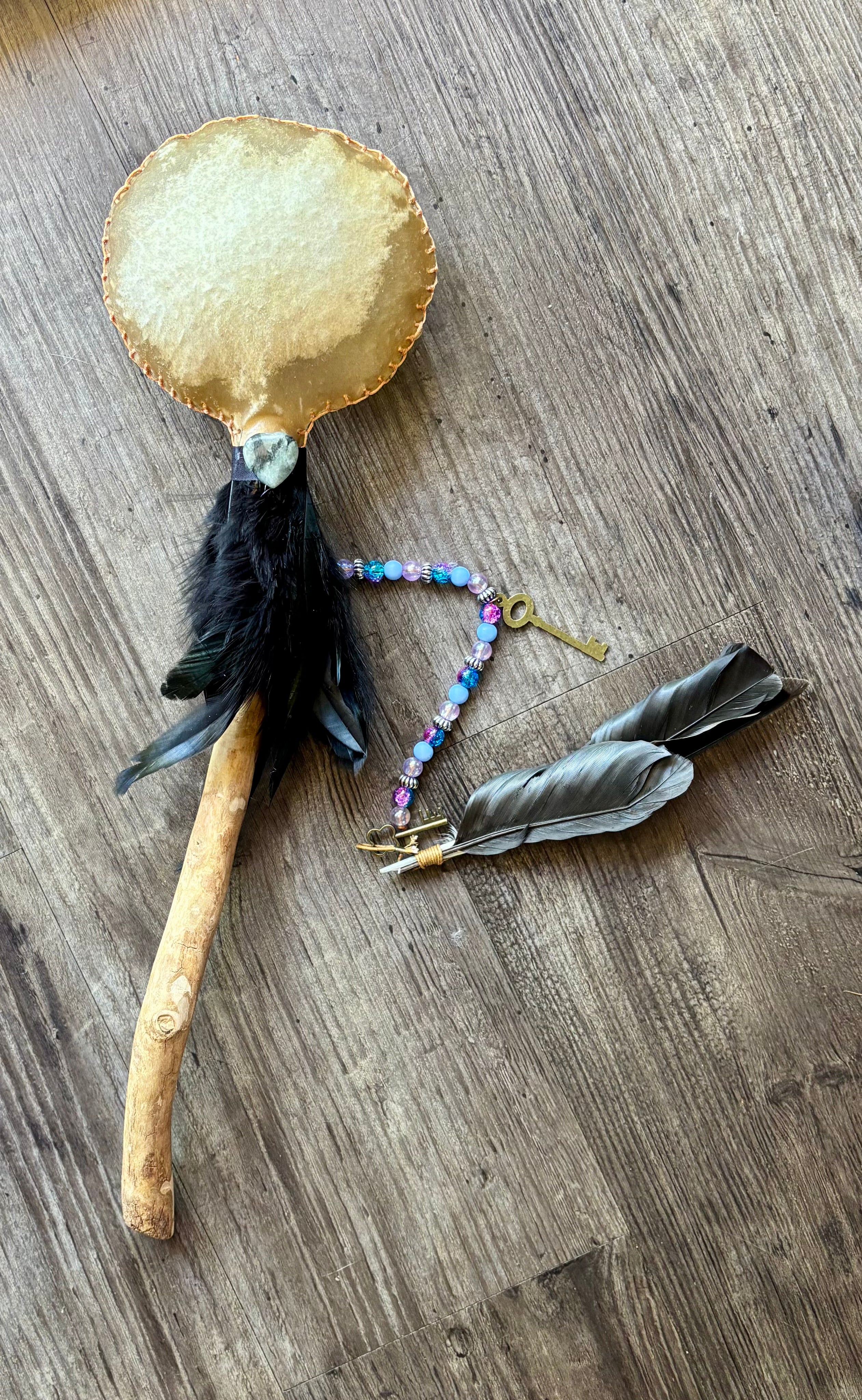 Handmade Kangaroo Hide Rattle – One of a Kind