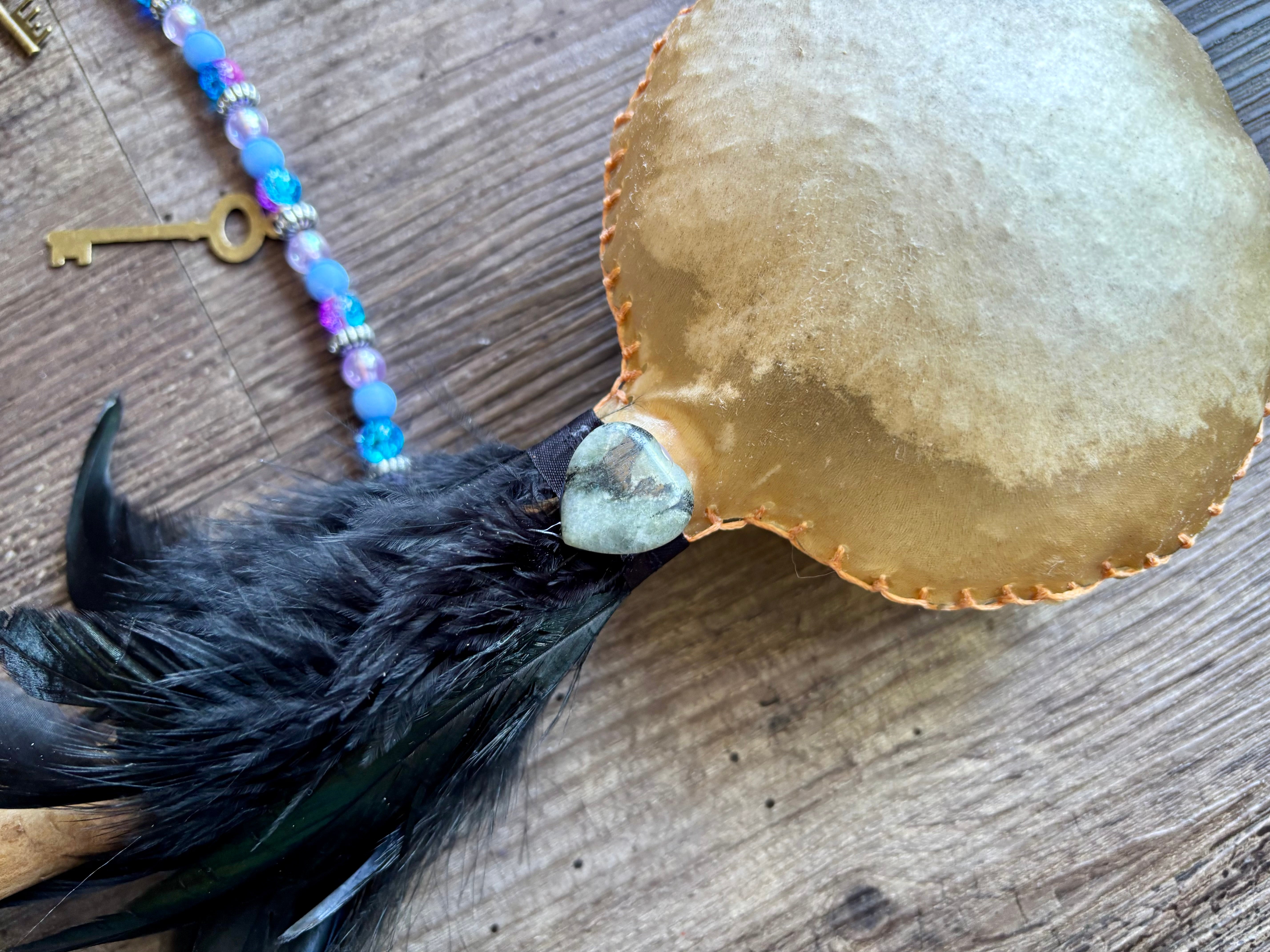 Handmade Kangaroo Hide Rattle – One of a Kind