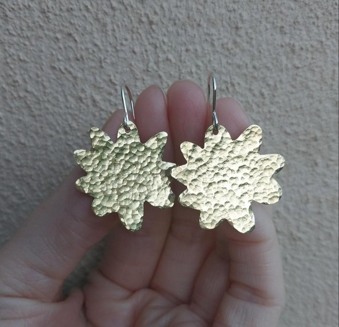 Brass organic star earrings