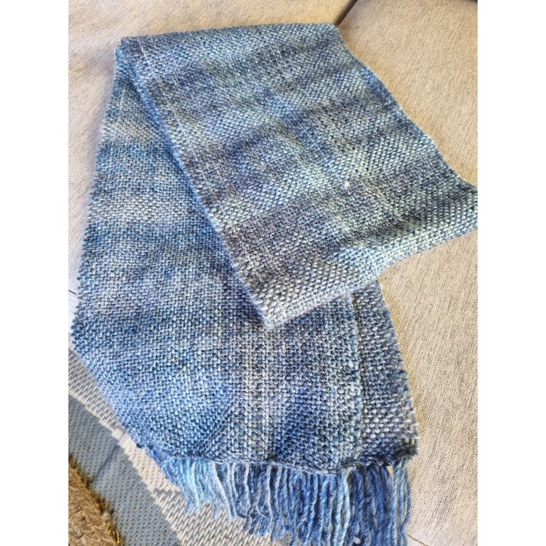 Blue acrylic handwoven scarf