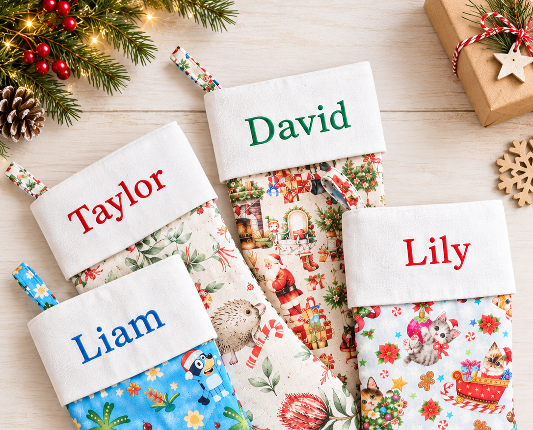 Personalized Quilted Christmas Stocking: Australian Birds, Extra Large 60cm