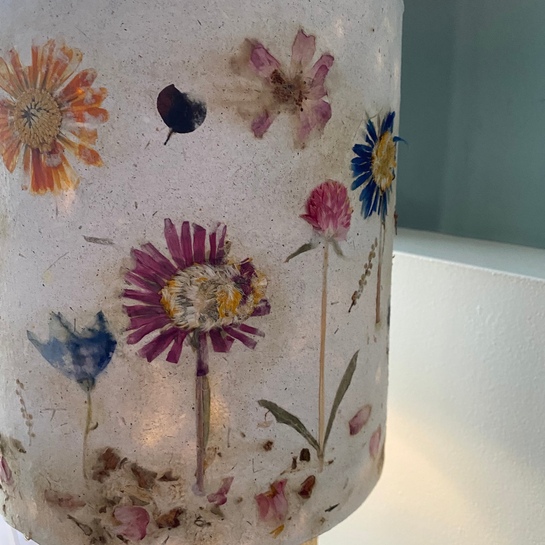 Lampshade - A garden of pressed flowers in Handmade Paper - one of a kind design