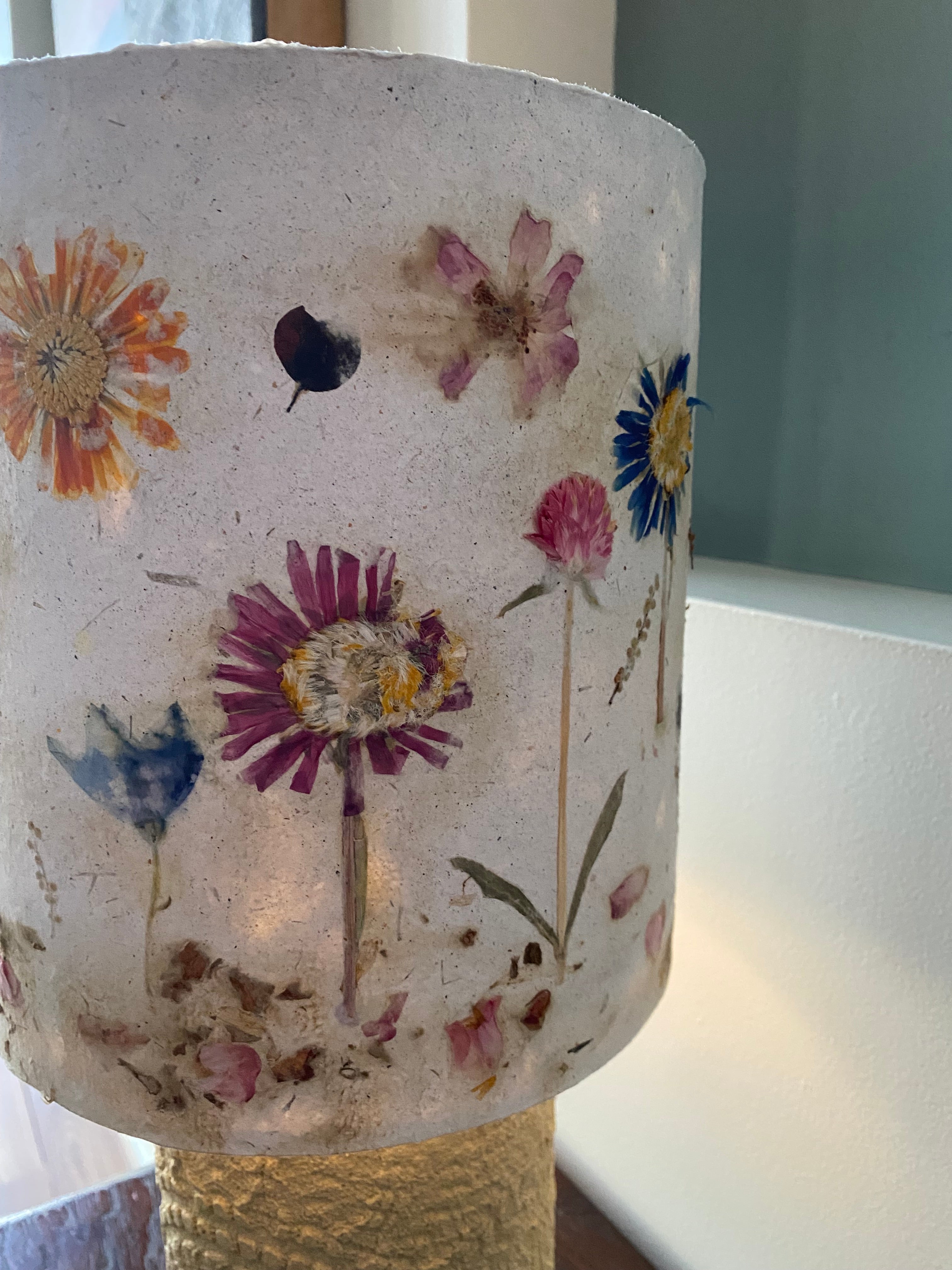 Lampshade - A garden of pressed flowers in Handmade Paper - one of a kind design