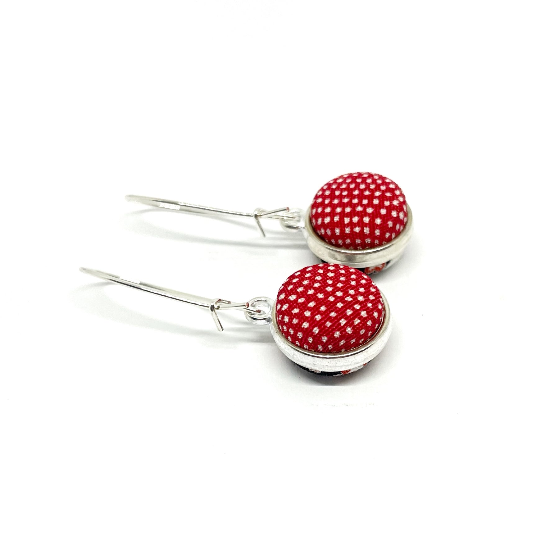 Double Sided Fabric Button Earrings - Black and Pink