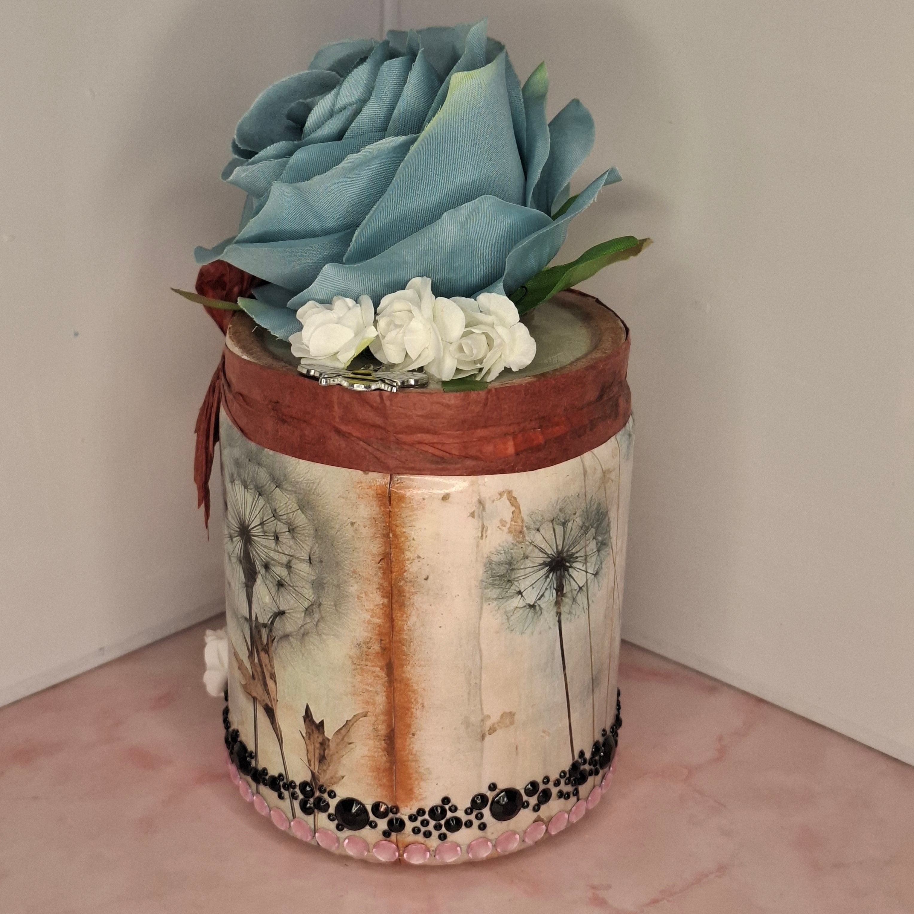Repurposed Decoupage Glass Decor Jar with Artifical Flowers