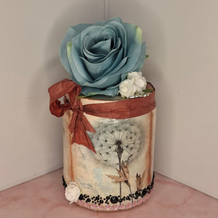 Repurposed Decoupage Glass Decor Jar with Artifical Flowers