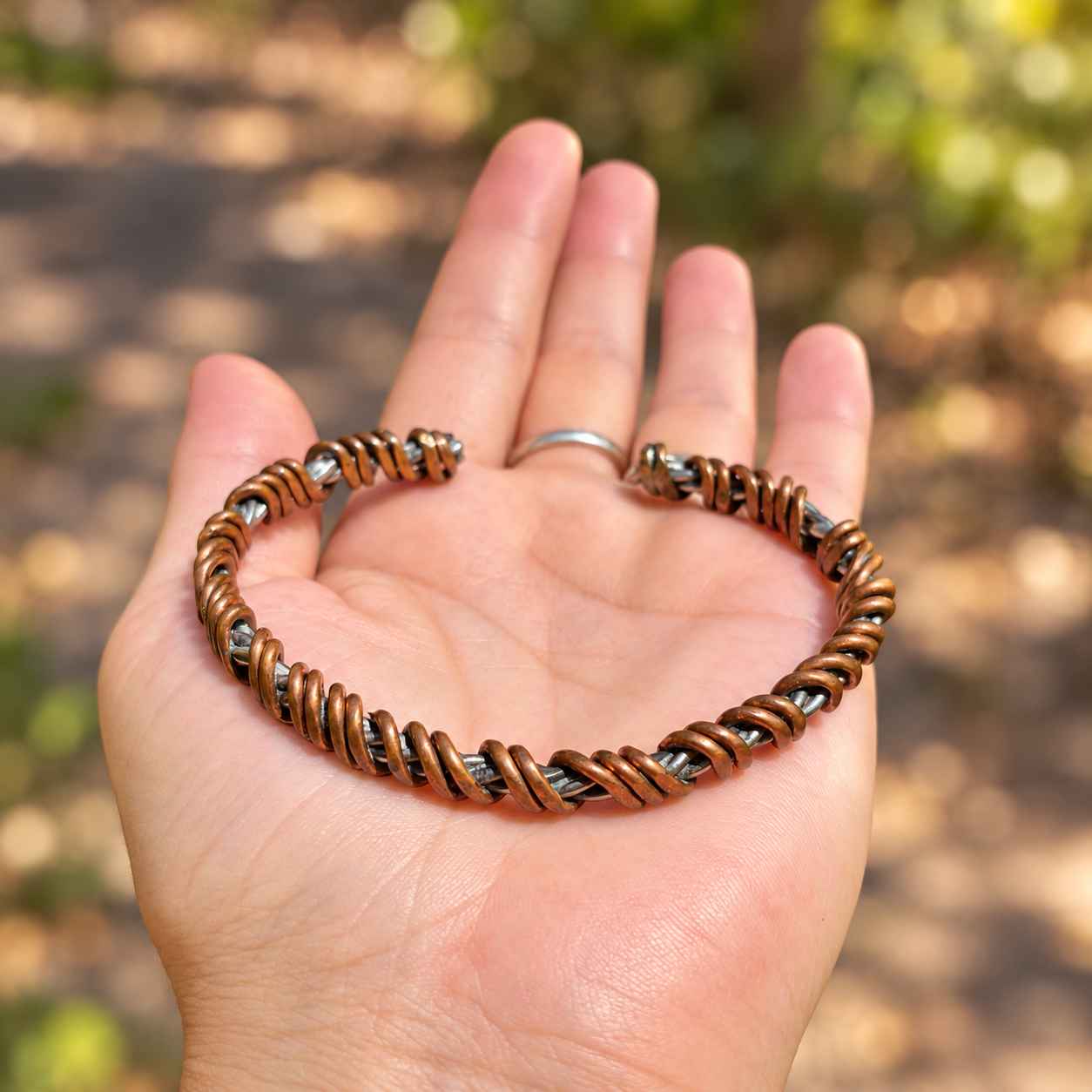 Handmade Copper Coil Stainless Steel Cuff B008