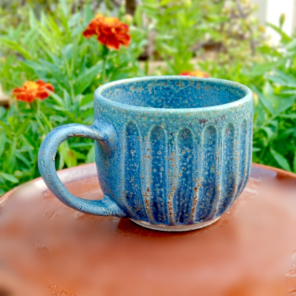 Blue Fluted Mug with Copper Speckle