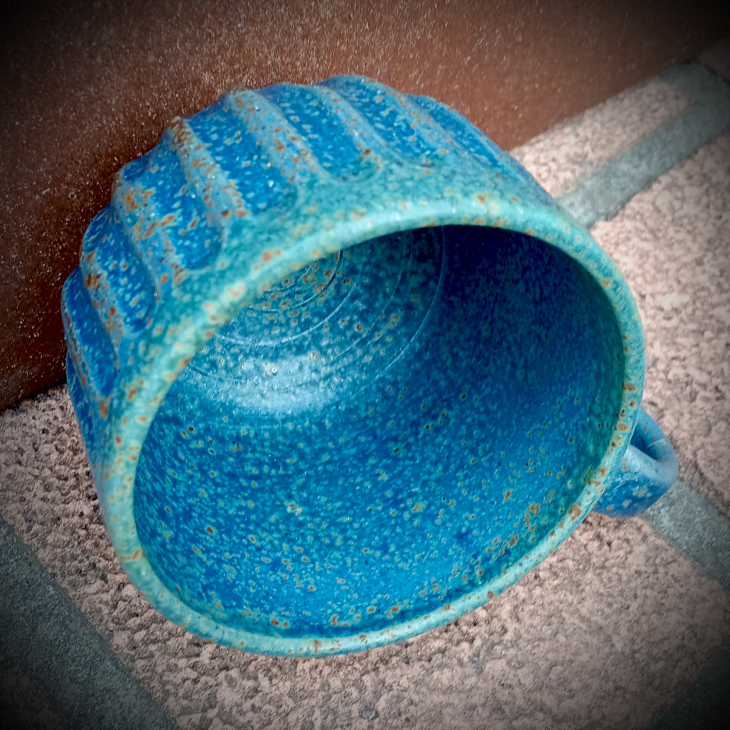 Blue Fluted Mug with Copper Speckle
