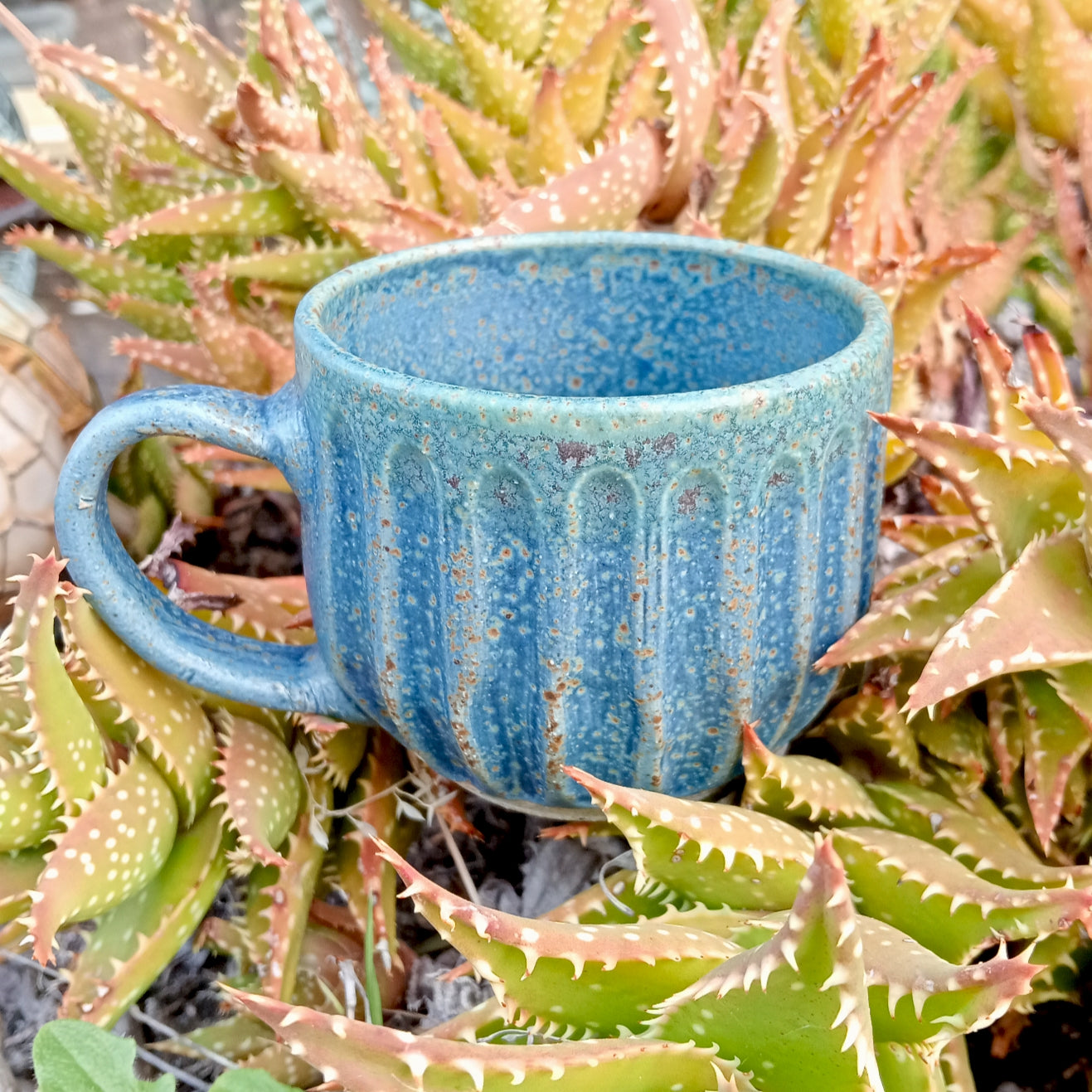 Blue Fluted Mug with Copper Speckle