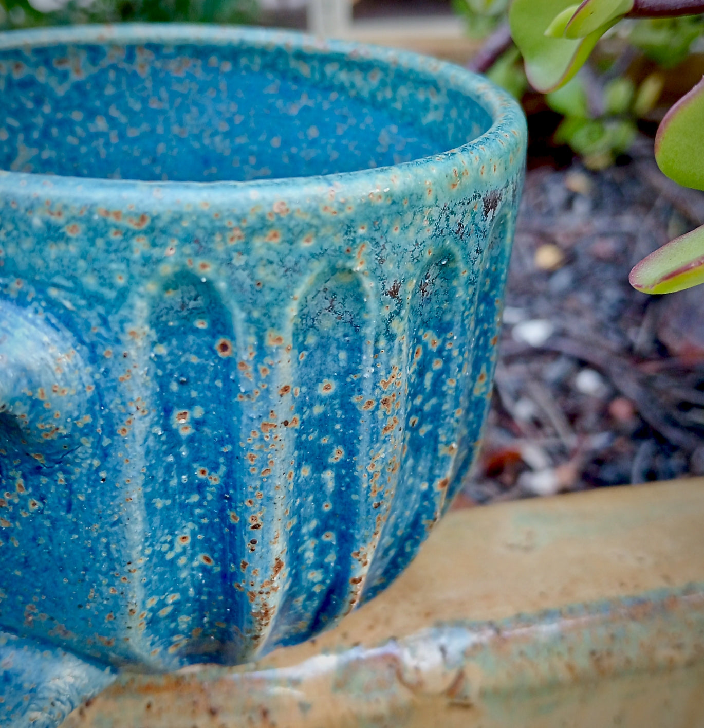 Blue Fluted Mug with Copper Speckle