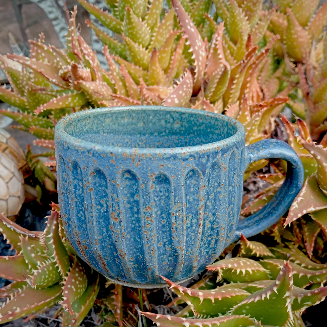 Blue Fluted Mug with Copper Speckle