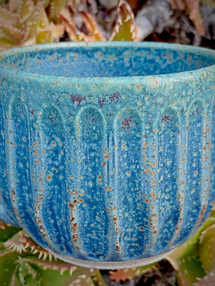 Blue Fluted Mug with Copper Speckle