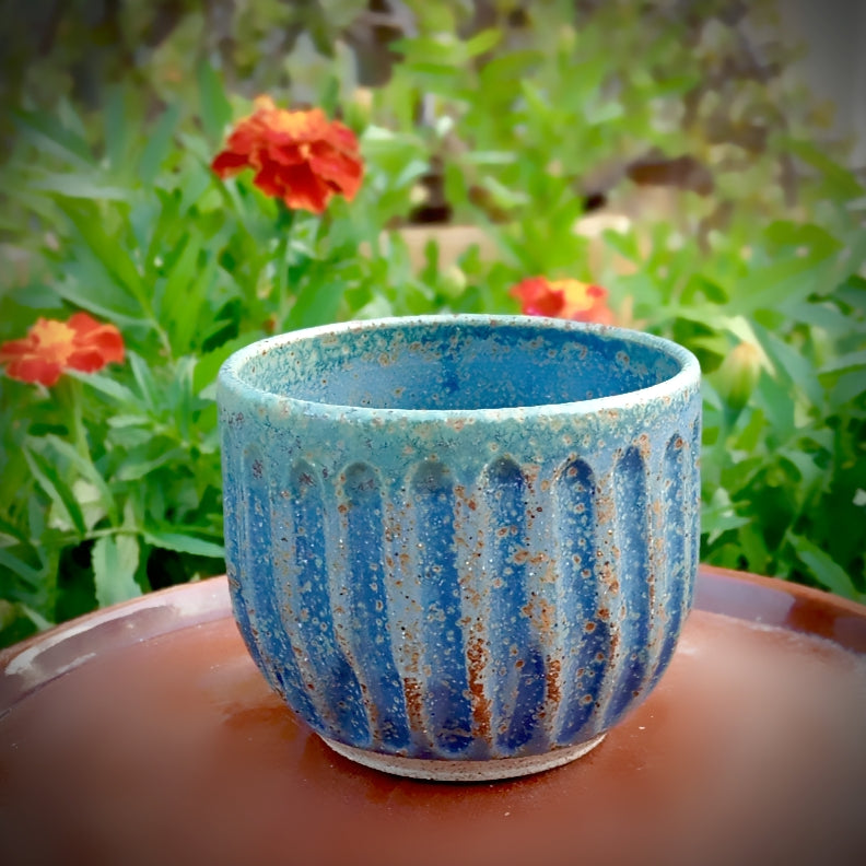 Blue Fluted Mug with Copper Speckle