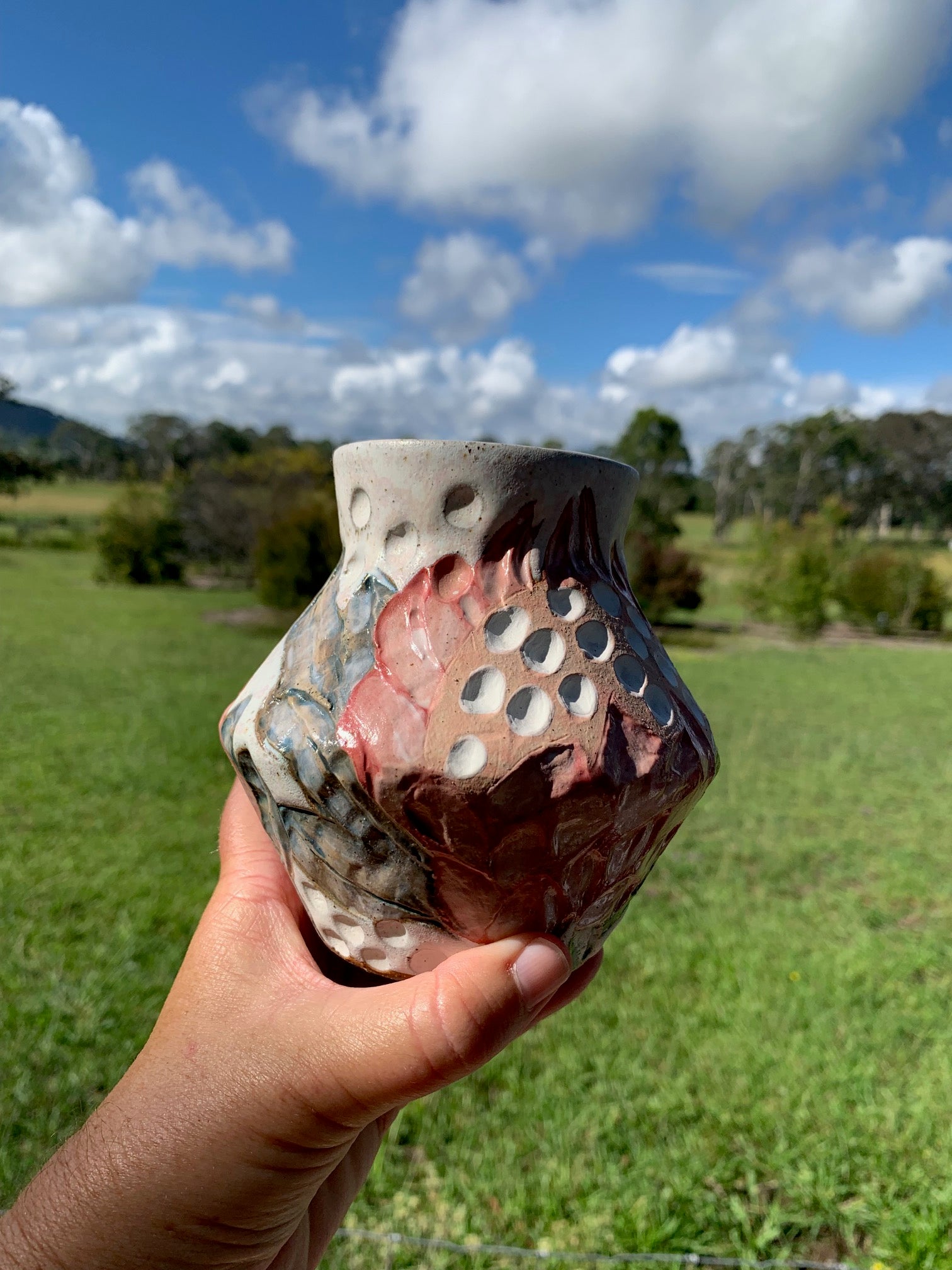 Protea Bloom Dotty Pop Vase - Hand carved and painted