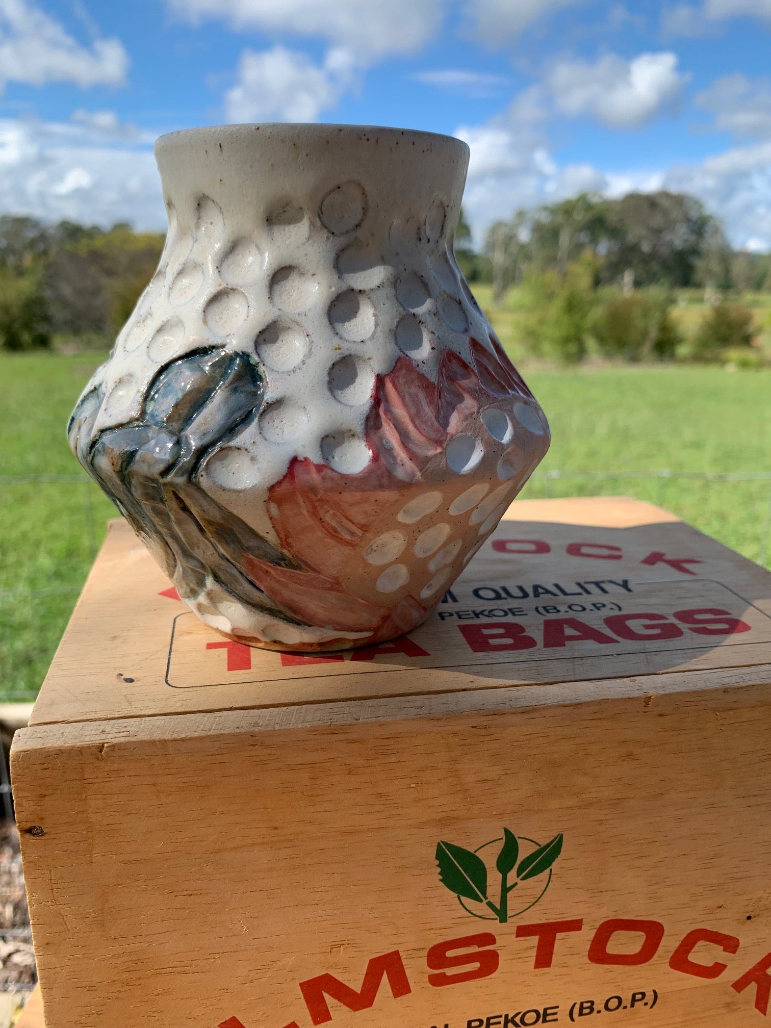 Protea Bloom Dotty Pop Vase - Hand carved and painted