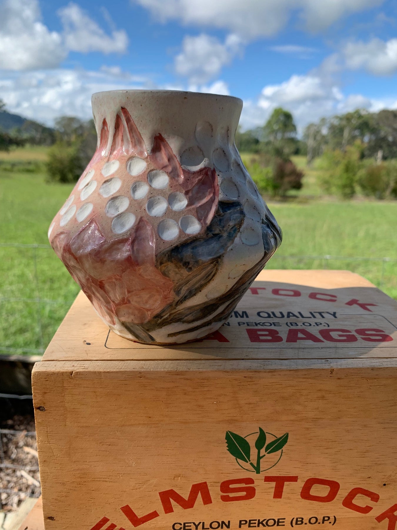 Protea Bloom Dotty Pop Vase - Hand carved and painted