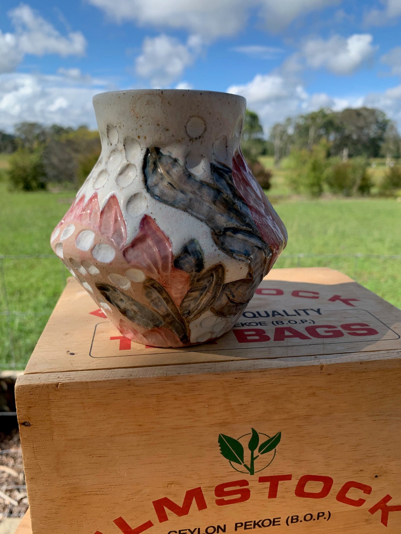Protea Bloom Dotty Pop Vase - Hand carved and painted