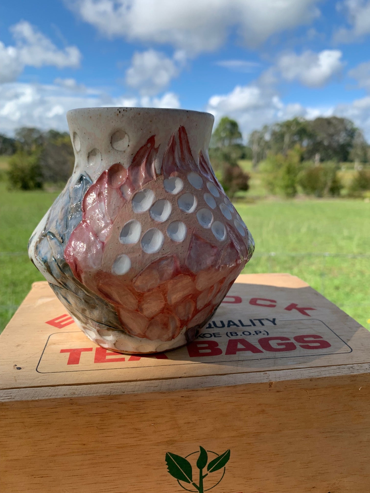 Protea Bloom Dotty Pop Vase - Hand carved and painted