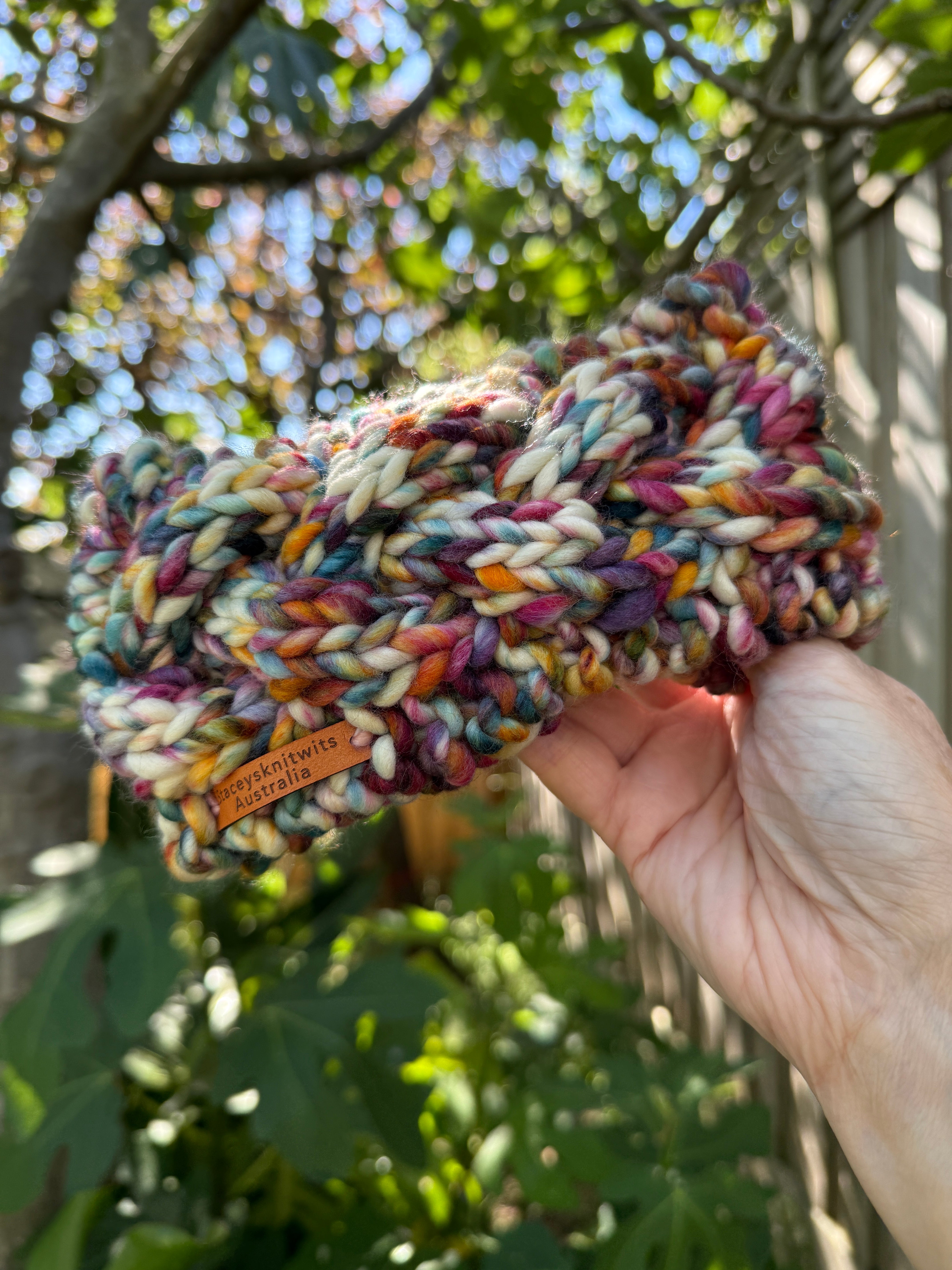 Hand Knitted Headband, Merino Wool Stretchy Ladies Rainbow Headband