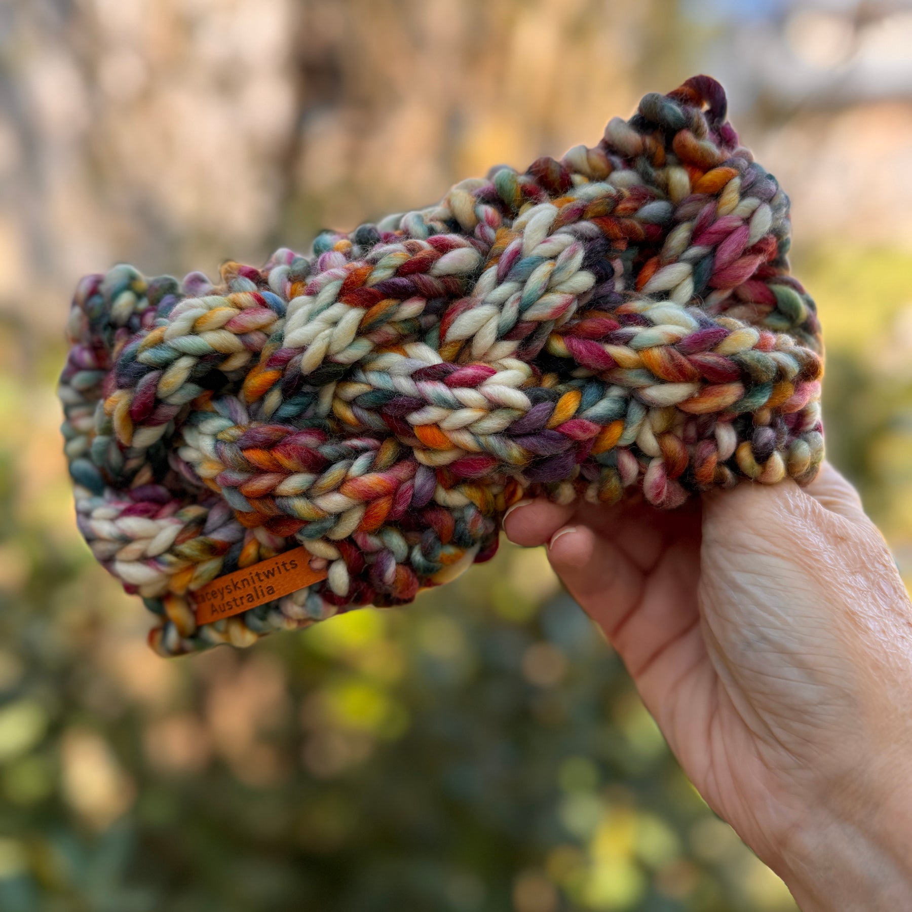 Hand Knitted Headband, Merino Wool Stretchy Ladies Rainbow Headband