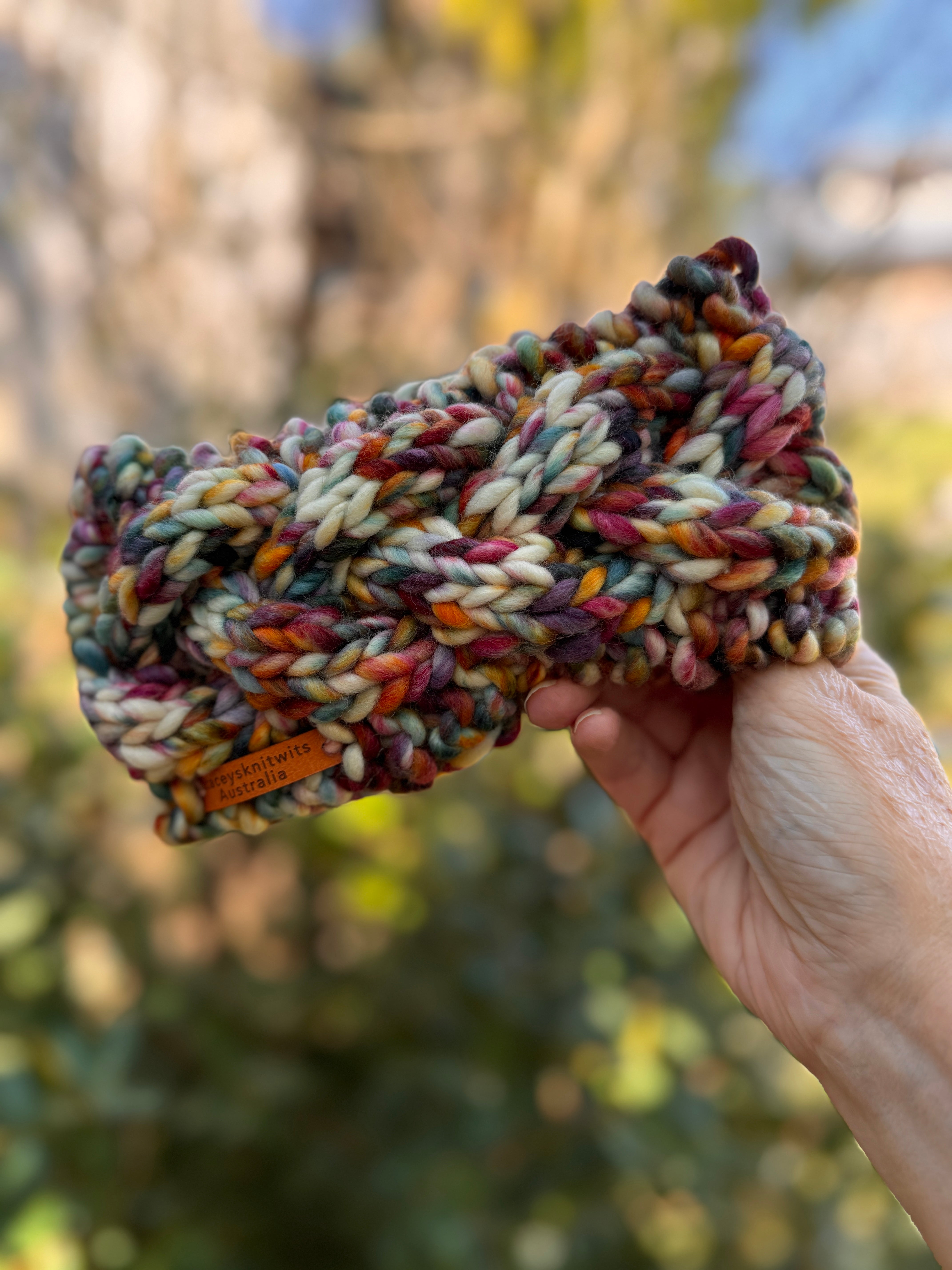 Hand Knitted Headband, Merino Wool Stretchy Ladies Rainbow Headband