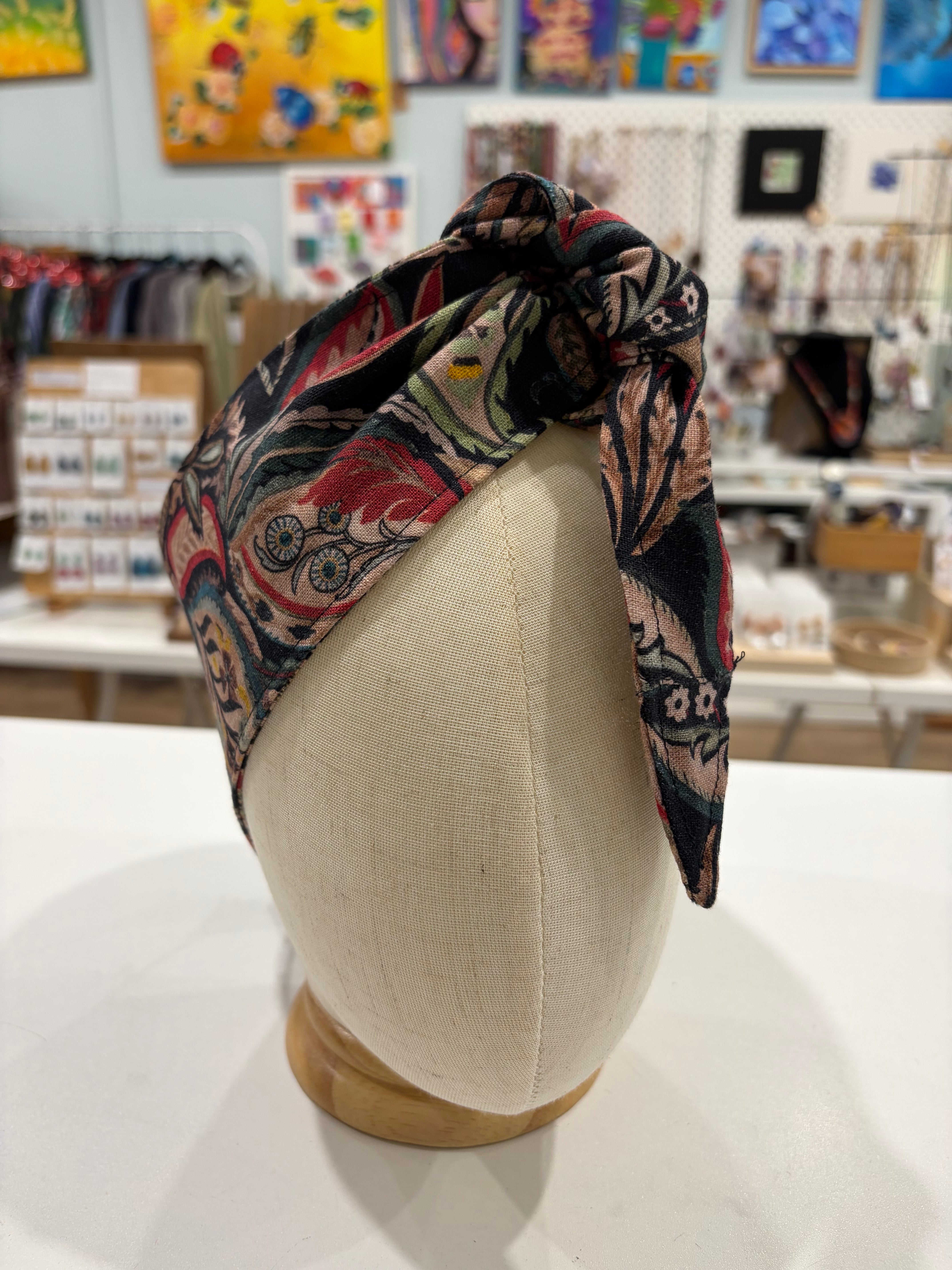 gorgeous black paisley fabric head wrap - violetclothing - free postage