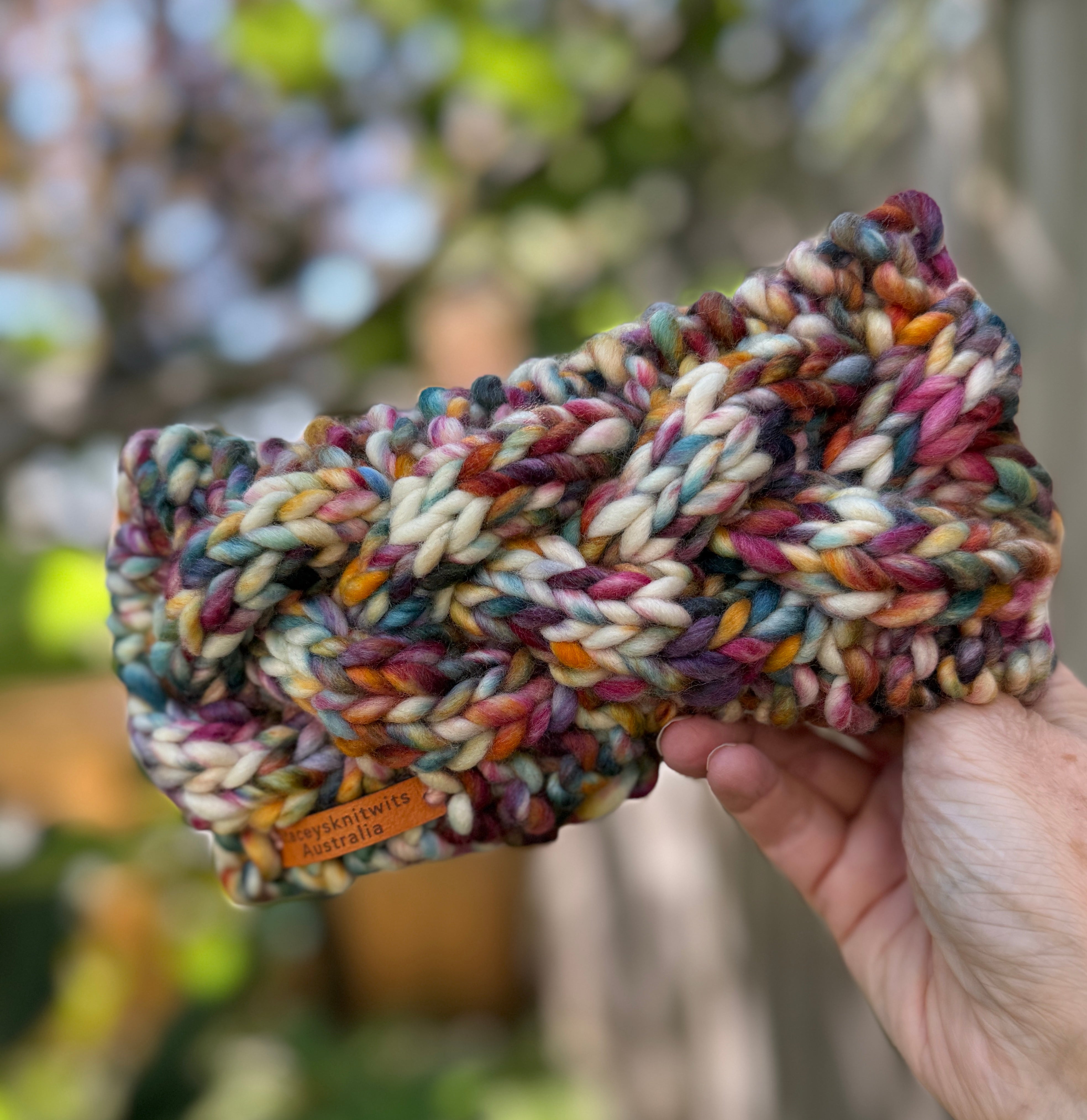 Hand Knitted Headband, Merino Wool Stretchy Ladies Rainbow Headband