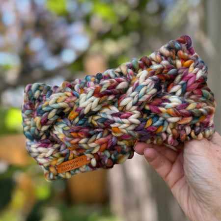 Hand Knitted Headband, Merino Wool Stretchy Ladies Rainbow Headband