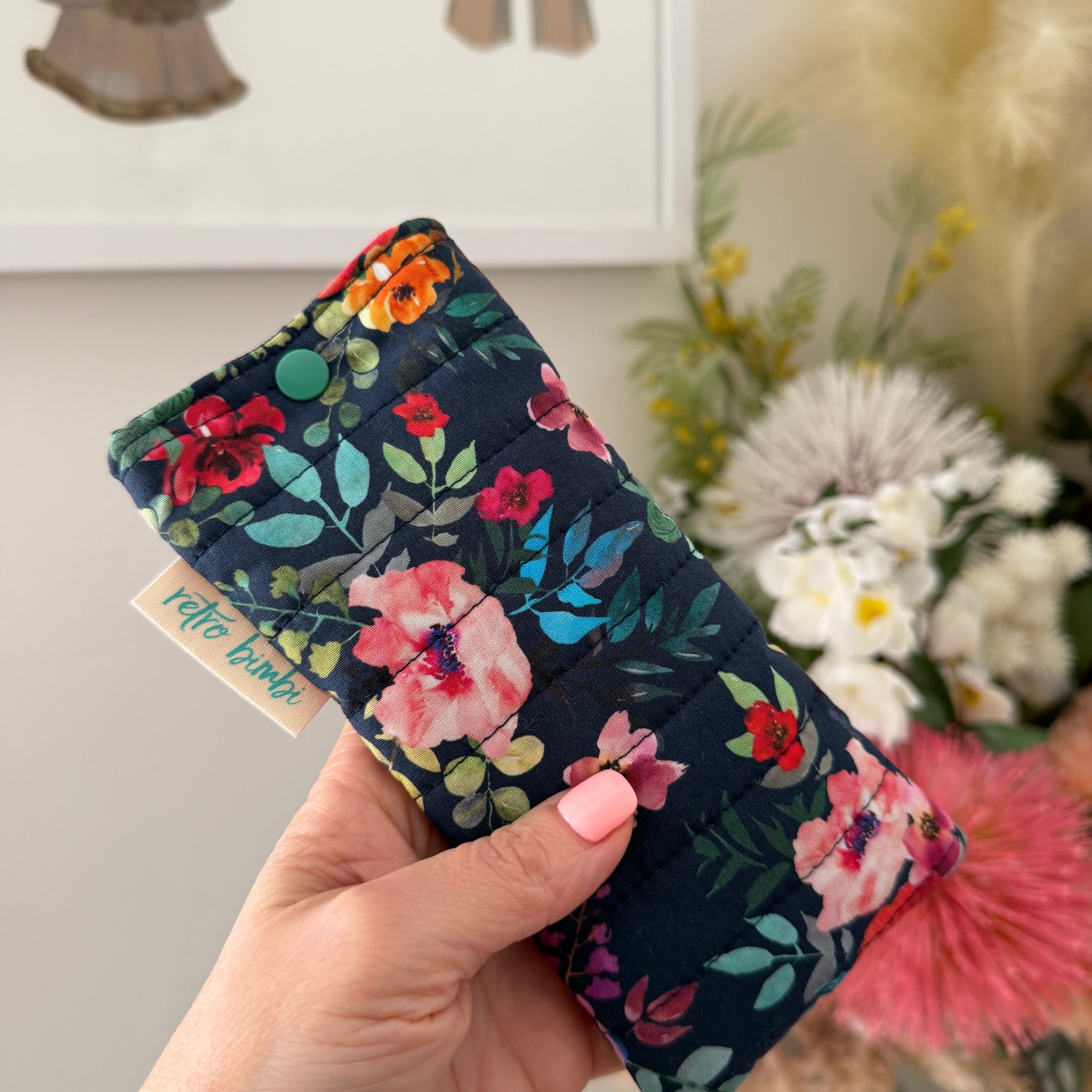 Quilted Glasses Case - Navy Floral