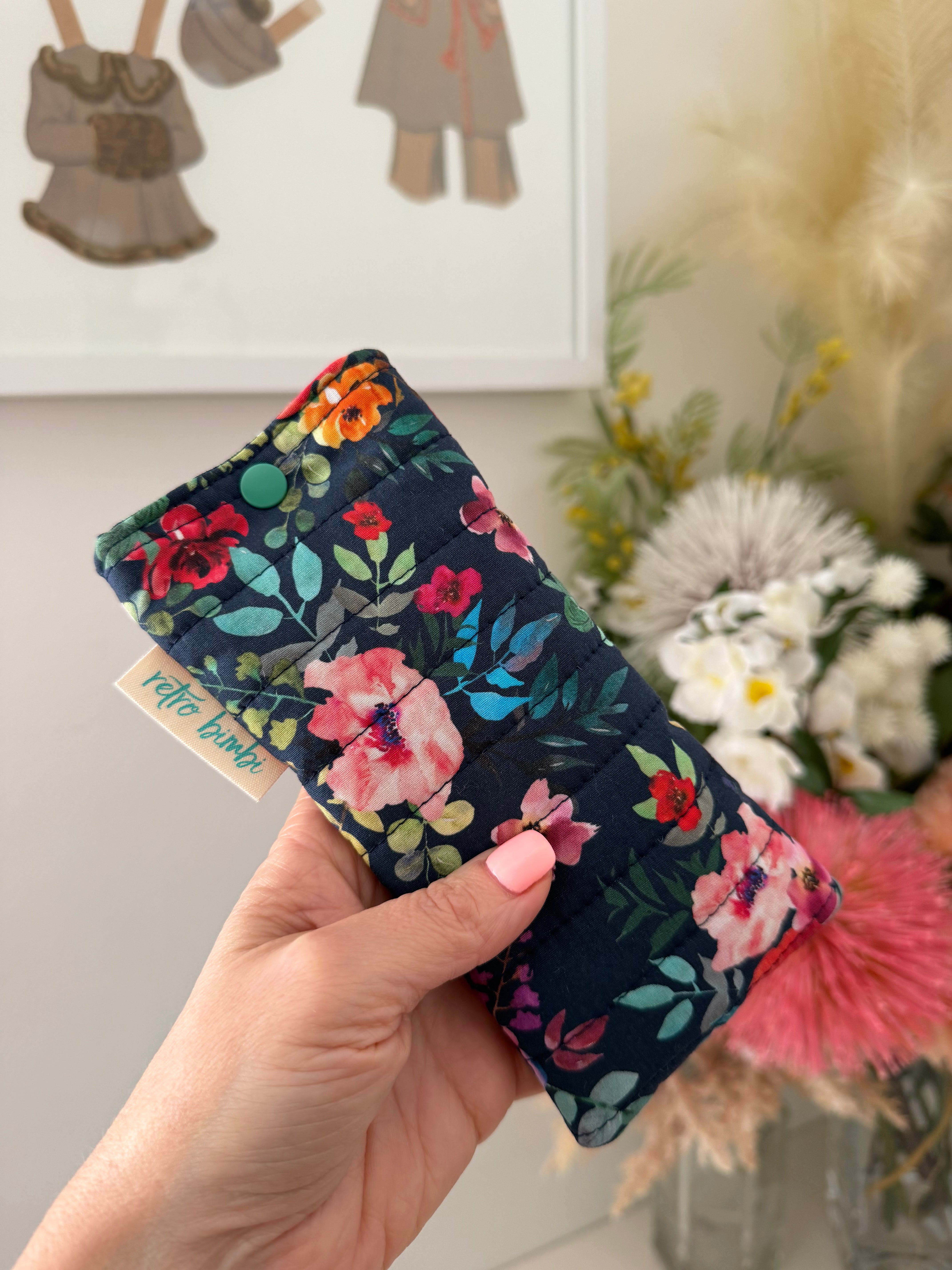Quilted Glasses Case - Navy Floral