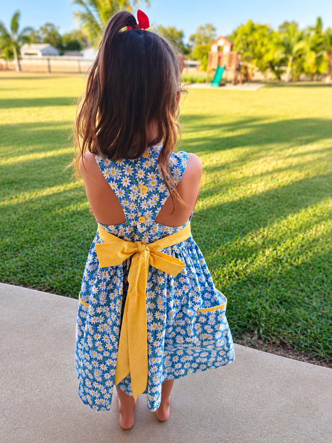 Daisy Delight Bow-Back Handmade Dress