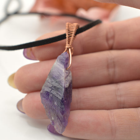 Amara Pendant – Raw Amethyst Wrapped in Copper