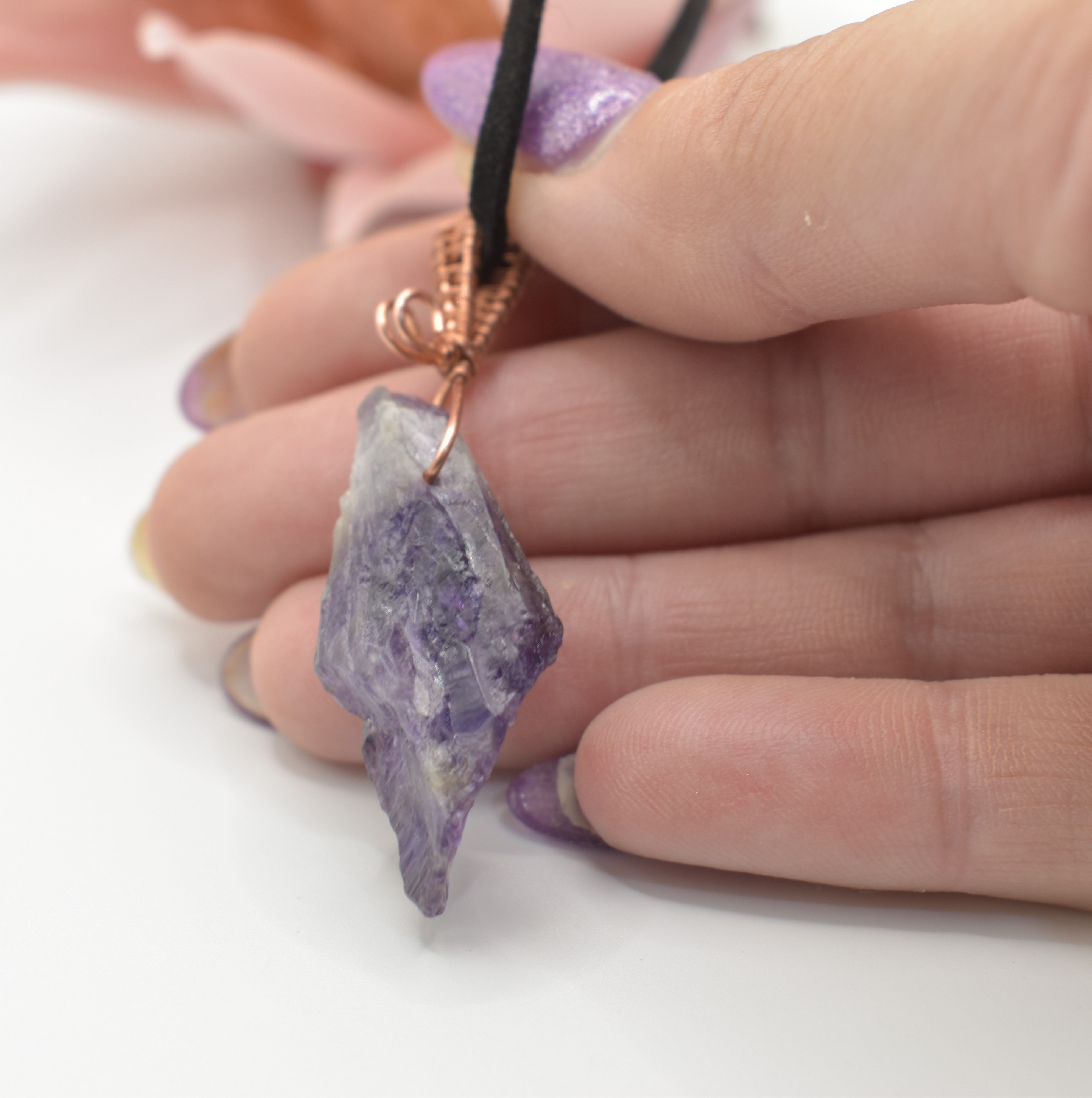 Amara Pendant – Raw Amethyst Wrapped in Copper