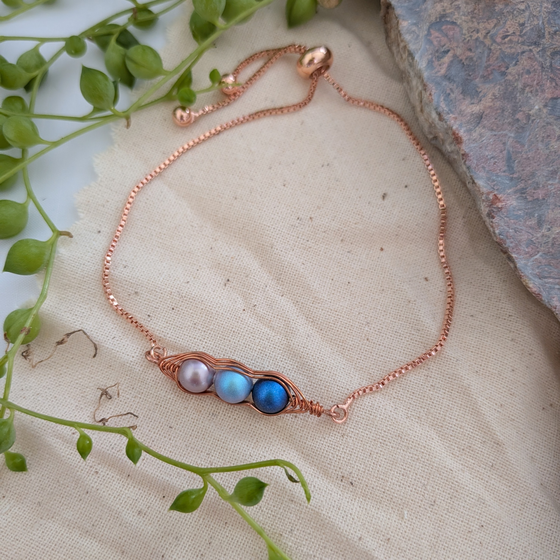 Peapod Birthstone Friendship Bolo Bracelet,Silver Gold Rose Gold