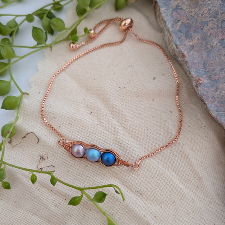 Peapod Birthstone Friendship Bolo Bracelet,Silver Gold Rose Gold