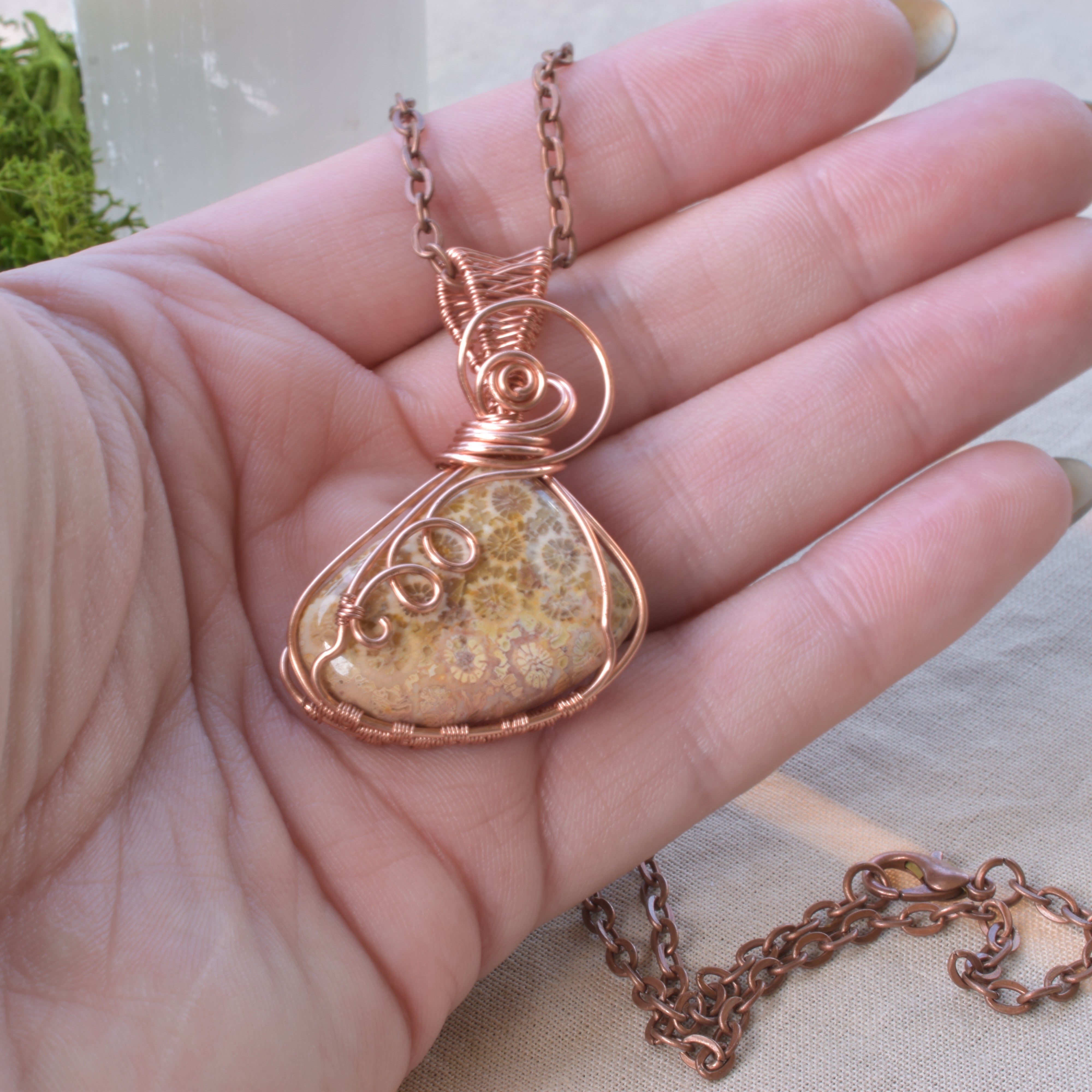 Once, An Ocean - Coral Fossil Pendant in Copper