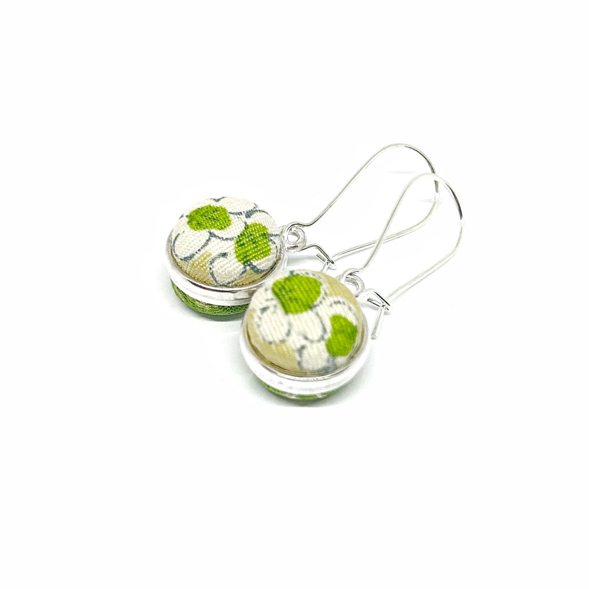 Double Sided Fabric Button Earrings - Green Ume Leaf