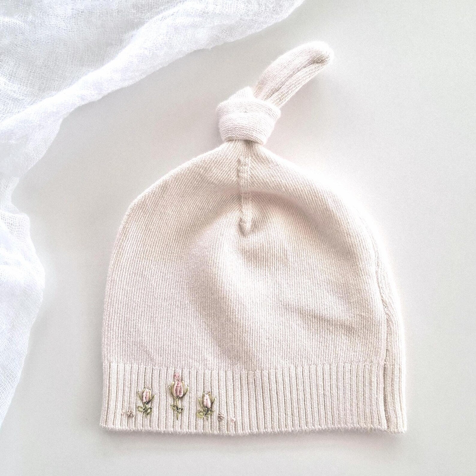 Baby Girl Beanie, Socks, Mittens Set, Hand Embroidered, Soft Knit Newborn Winter Essentials