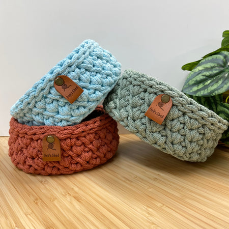 Crochet Basket - Round - Cotton Cord - Diagonal