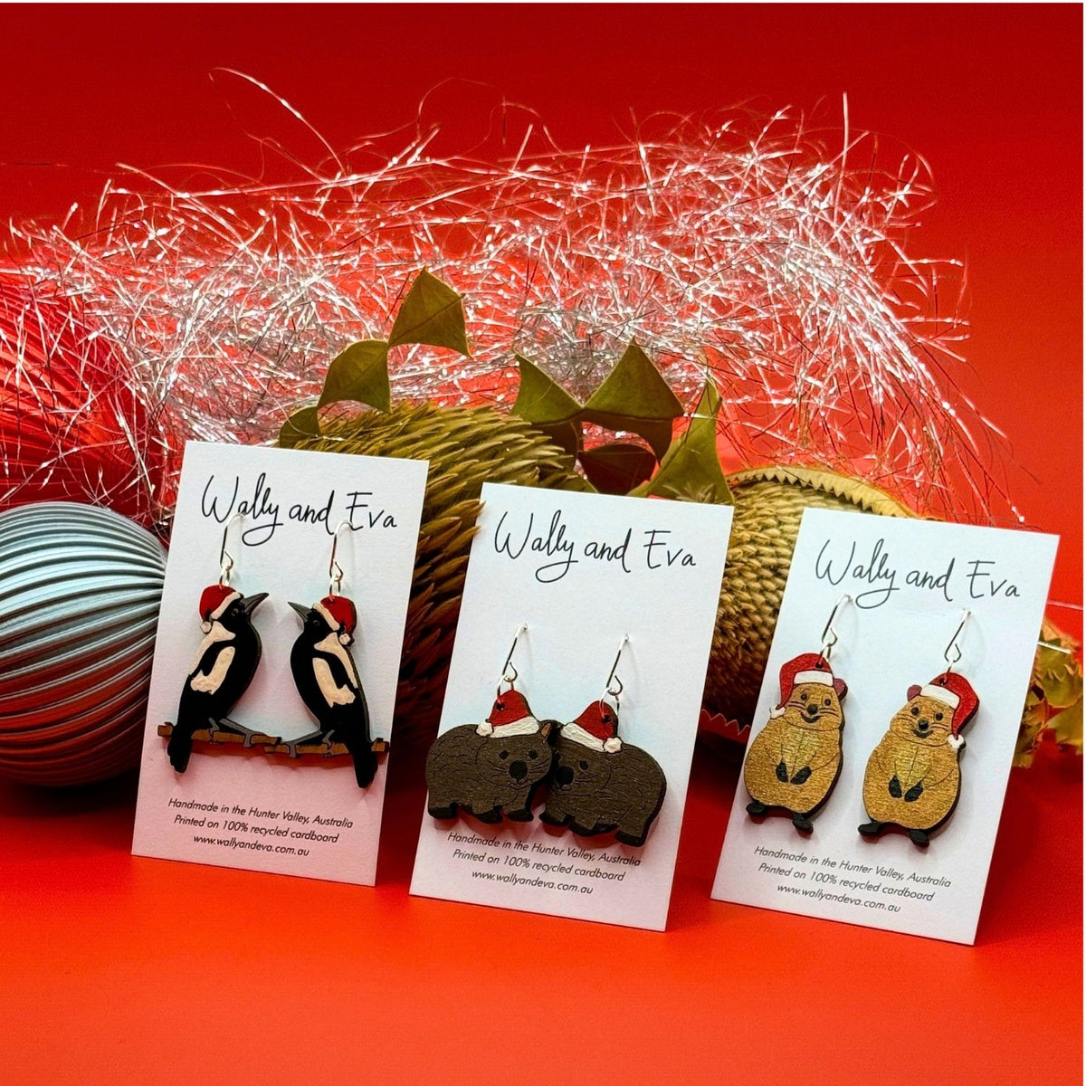 Australian Christmas Wombat Hand Painted Earrings