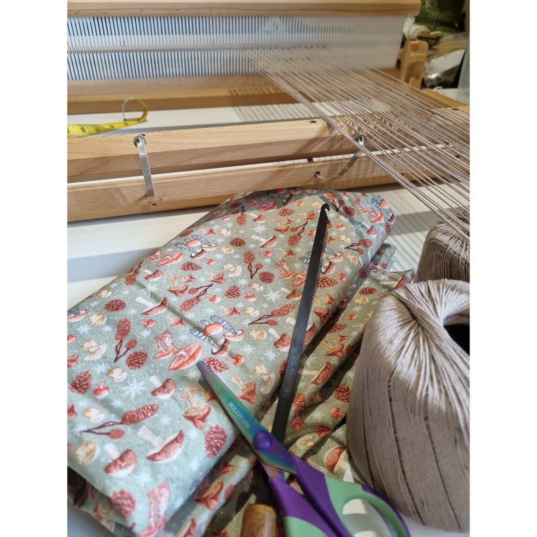 Handwoven mushroom print cotton fabric table runner