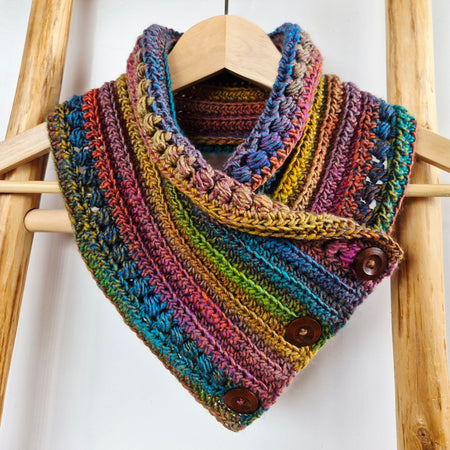 Ladies Neck warmer | Cowl | Scarf | Jewel Toned | Adult | Vintage | Crochet | Buttoned