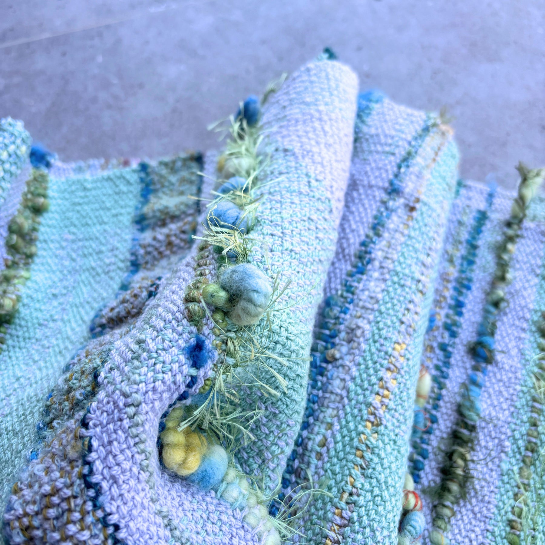 Handwoven Scarf - Grey - Green - Blue