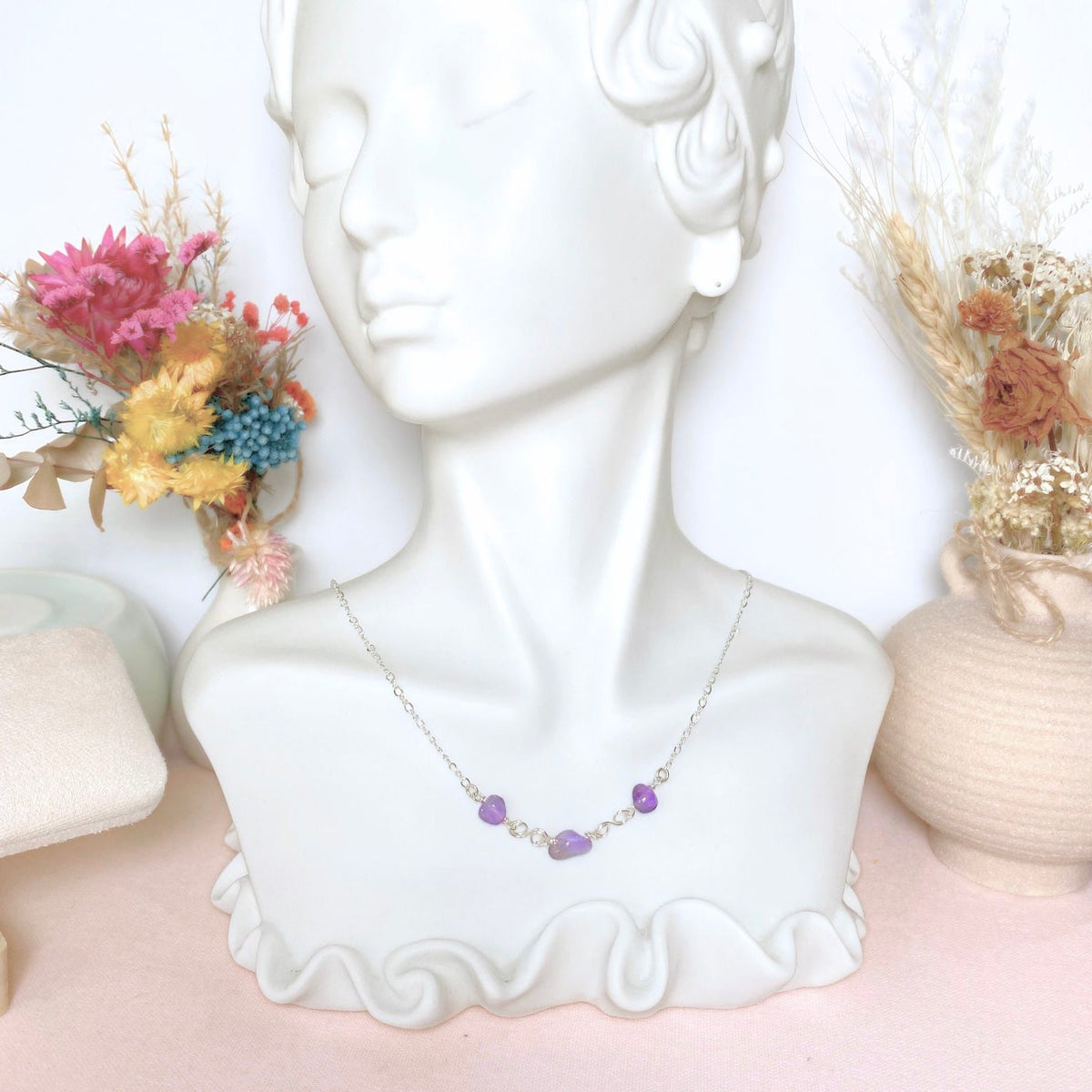 Birthstone necklace | Sterling silver | Wedding Anniversary | Natural gemstones | Amethyst, Herkimer Diamond