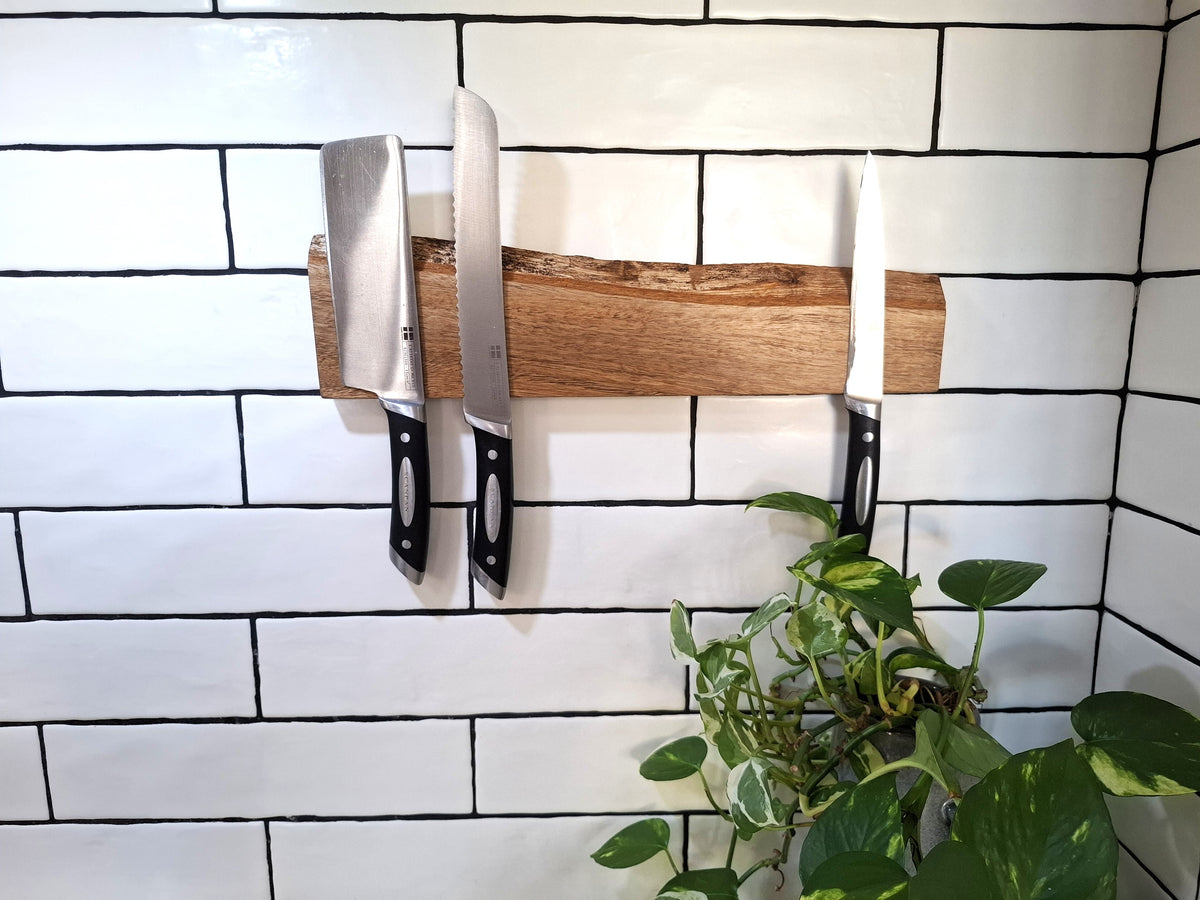Handmade Wooden Magnetic Knife Holder: Wall-Mounted Kitchen Rack